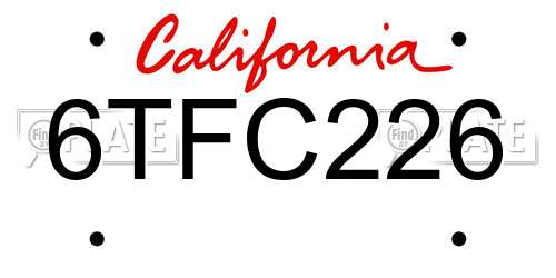 6TFC226 California License Plate