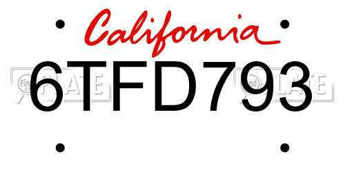 6TFD793 California License Plate