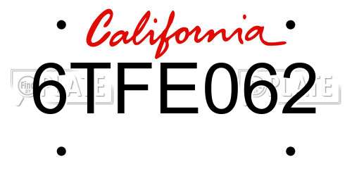 6TFE062 California License Plate