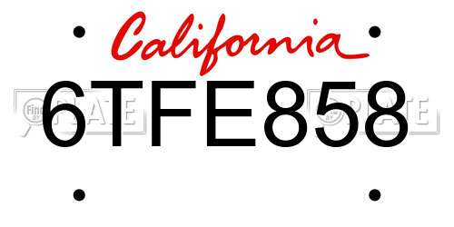 6TFE858 California License Plate