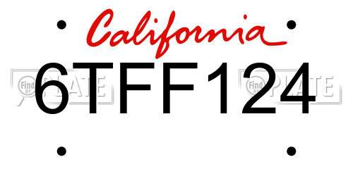 6TFF124 California License Plate