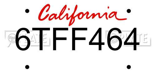 6TFF464 California License Plate