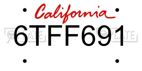 6TFF691 California License Plate