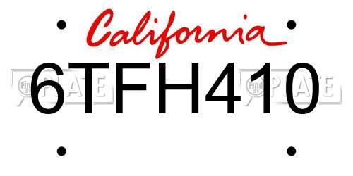 6TFH410 California License Plate
