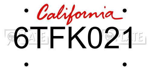 6TFK021 California License Plate