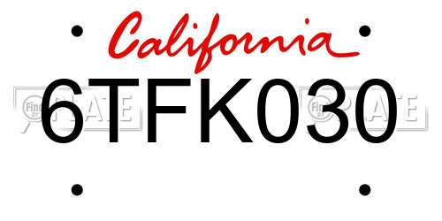 6TFK030 California License Plate