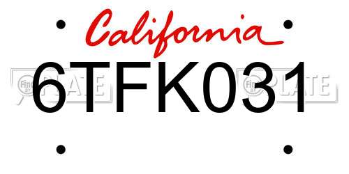 6TFK031 California License Plate