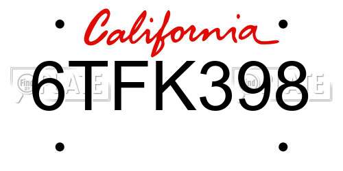 6TFK398 California License Plate