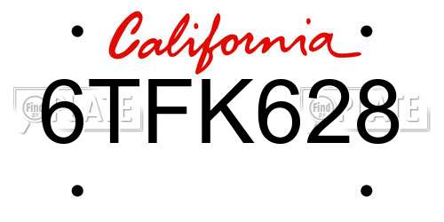 6TFK628 California License Plate