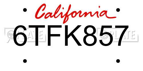 6TFK857 California License Plate