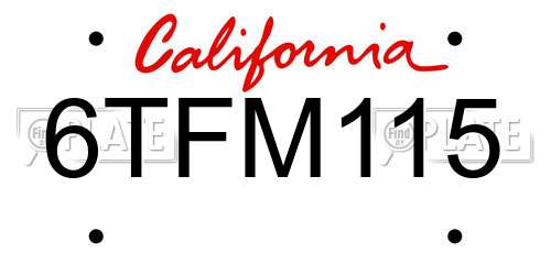 6TFM115 California License Plate