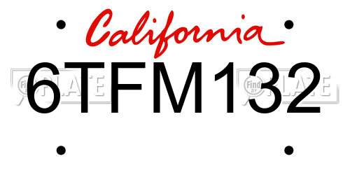 6TFM132 California License Plate