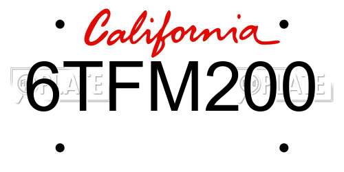 6TFM200 California License Plate