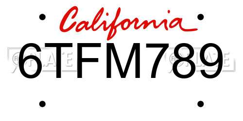 6TFM789 California License Plate