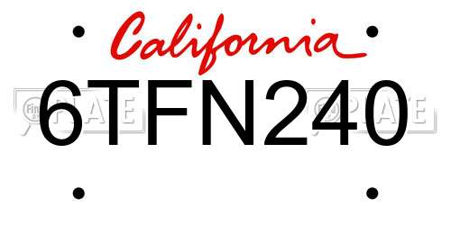 6TFN240 California License Plate