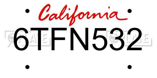 6TFN532 California License Plate