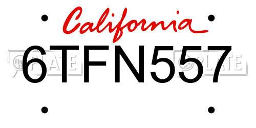 6TFN557 California License Plate