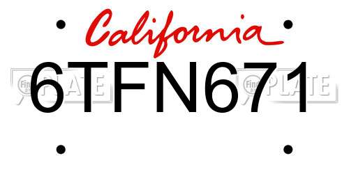 6TFN671 California License Plate