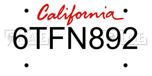 6TFN892 California License Plate