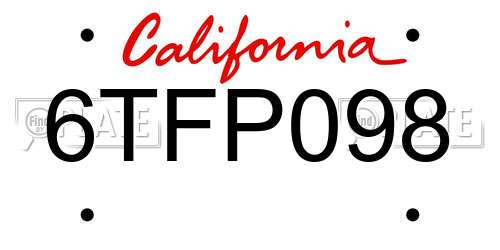 6TFP098 California License Plate