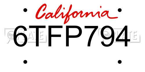 6TFP794 California License Plate