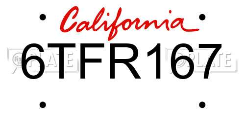 6TFR167 California License Plate