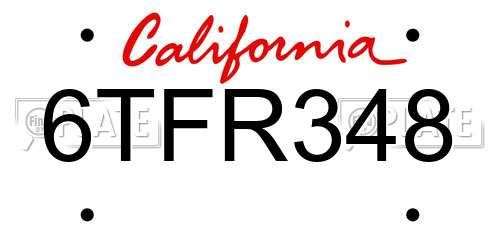 6TFR348 California License Plate