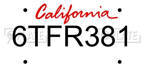 6TFR381 California License Plate