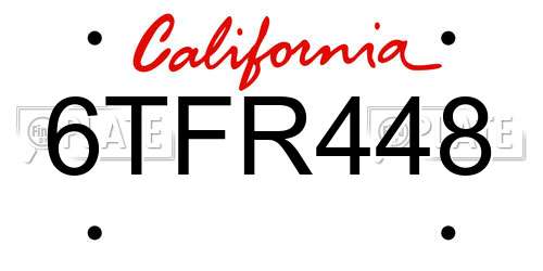 6TFR448 California License Plate