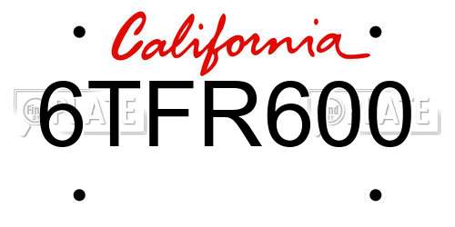 6TFR600 California License Plate