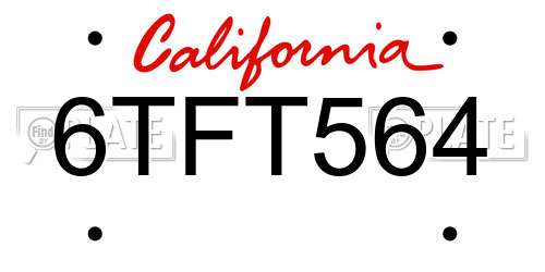 6TFT564 California License Plate