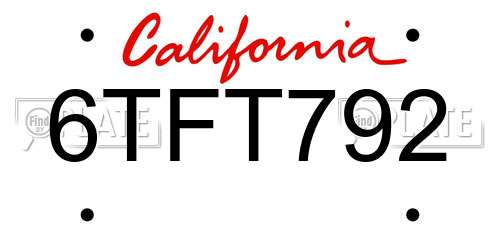 6TFT792 California License Plate