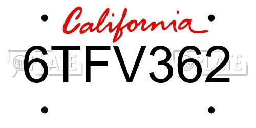 6TFV362 California License Plate