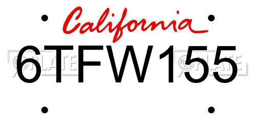 6TFW155 California License Plate