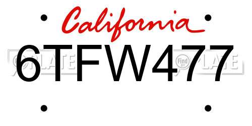 6TFW477 California License Plate