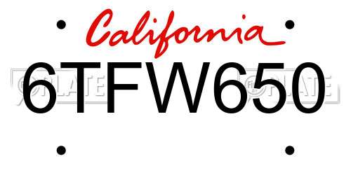 6TFW650 California License Plate