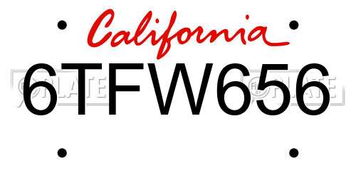 6TFW656 California License Plate