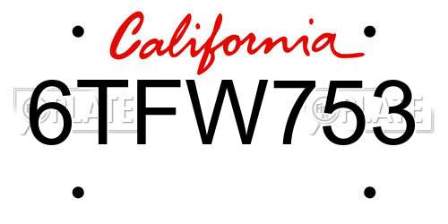 6TFW753 California License Plate