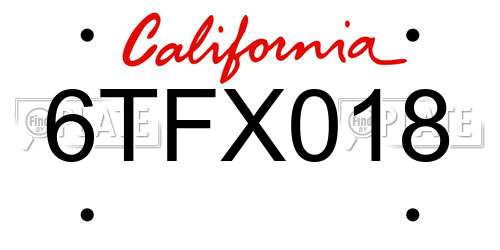 6TFX018 California License Plate