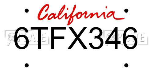 6TFX346 California License Plate