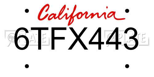 6TFX443 California License Plate