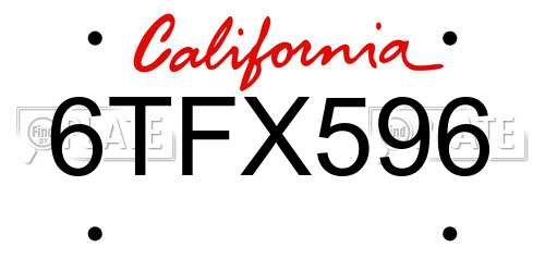 6TFX596 California License Plate