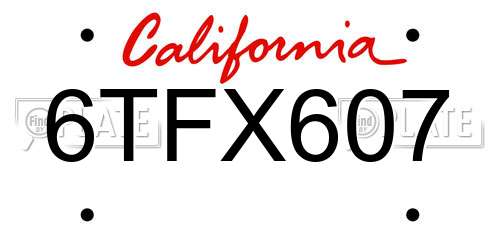 6TFX607 California License Plate