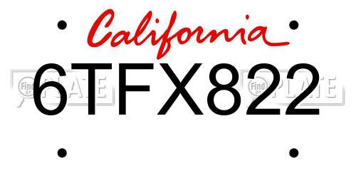 6TFX822 California License Plate