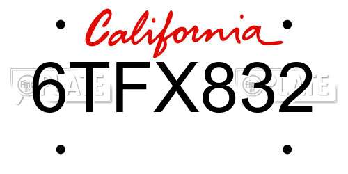 6TFX832 California License Plate