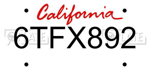 6TFX892 California License Plate
