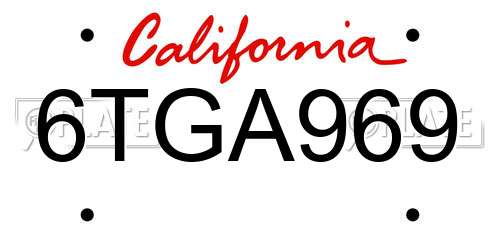 6TGA969 California License Plate