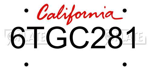 6TGC281 California License Plate