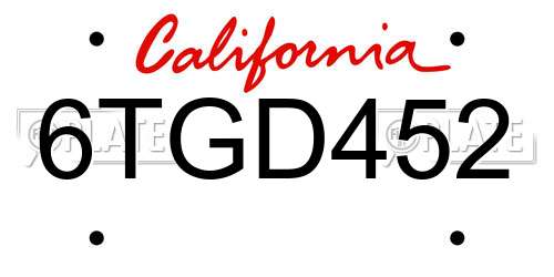 6TGD452 California License Plate
