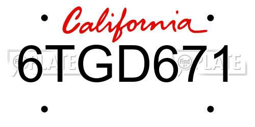 6TGD671 California License Plate